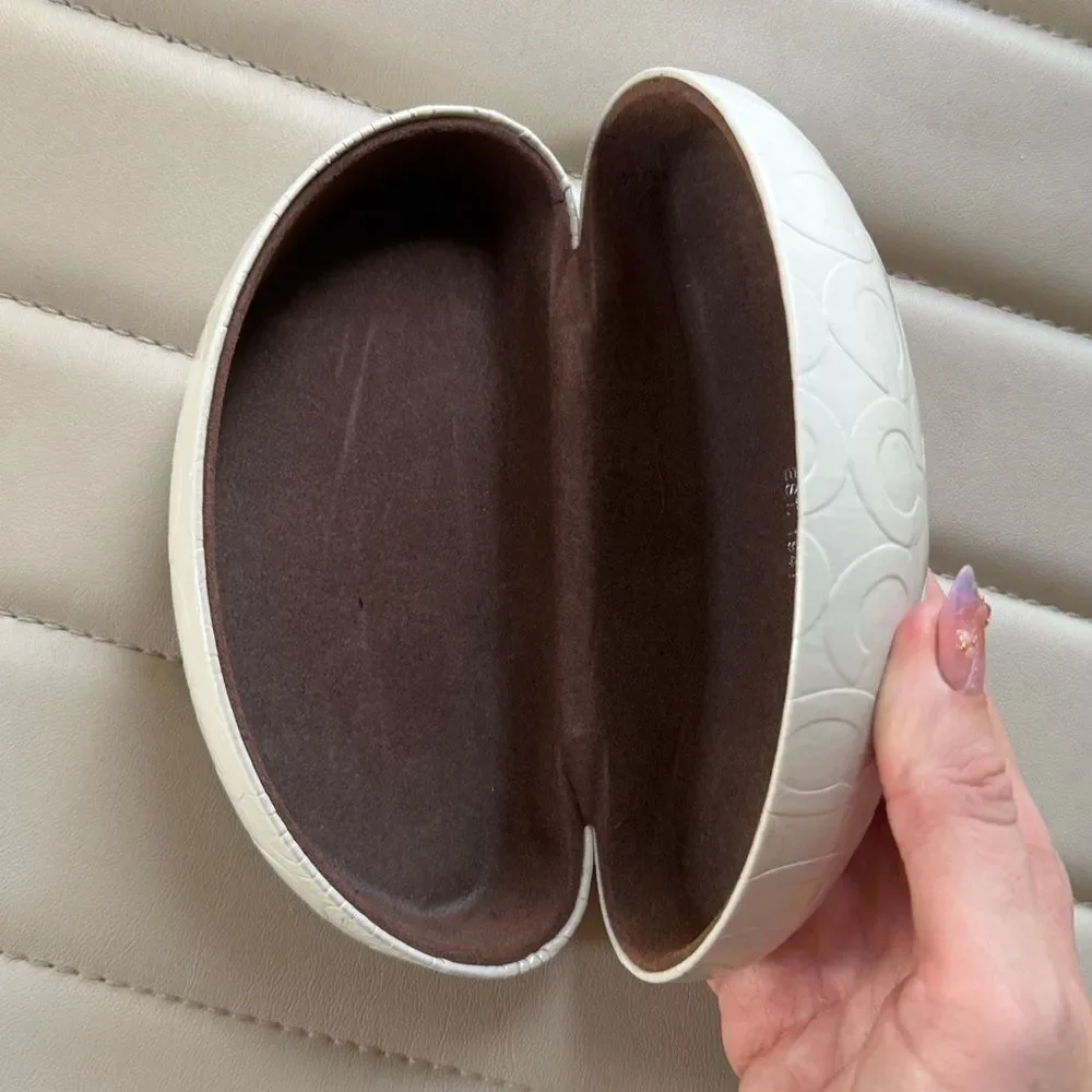 Vintage Coach Brown White Sunglasses Case Glassrs Holder Snaps Close